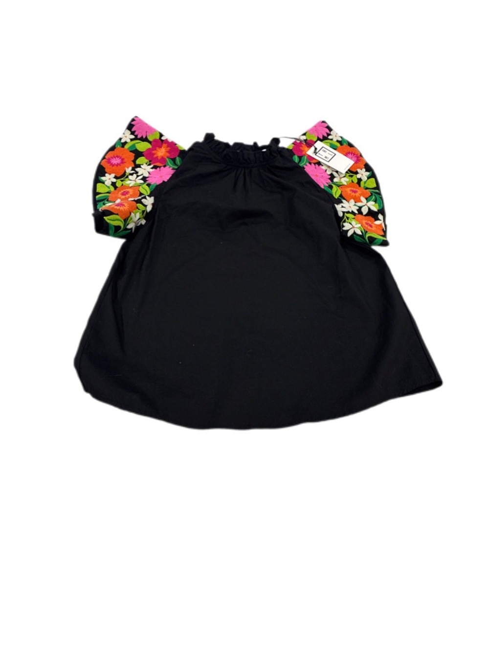THML Black Top with Floral Puff Sleeves